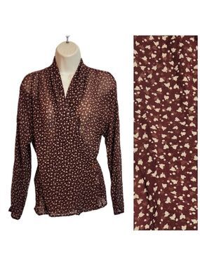 Ann Tjian Kenar Silk Floral Brown Beige Blouse Small